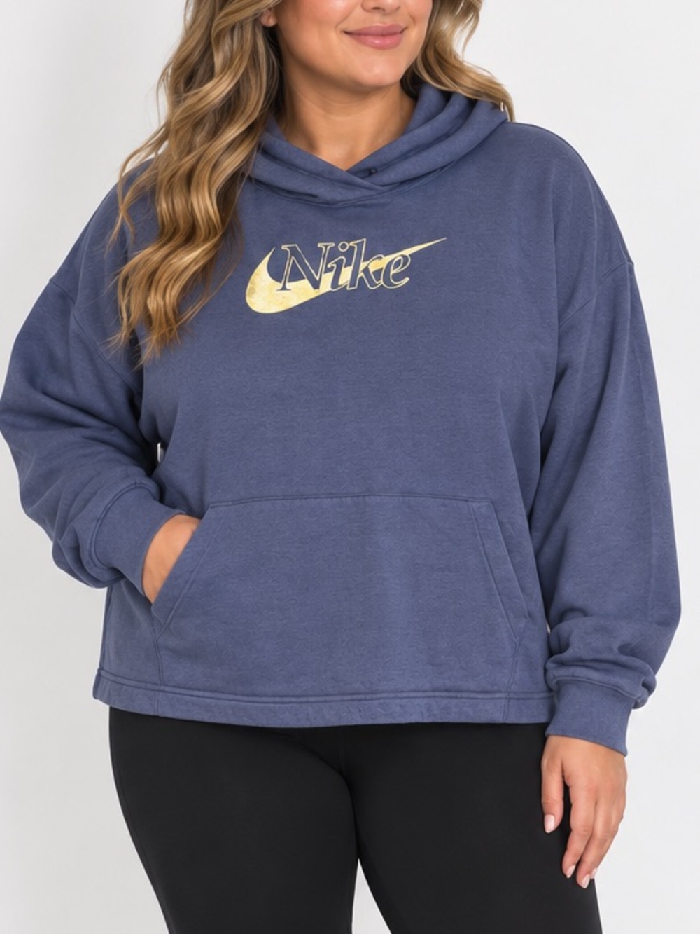 Nike Women’s Purple Gold Logo Relaxed Pullover Hoodie Sweatshirt Size 1X